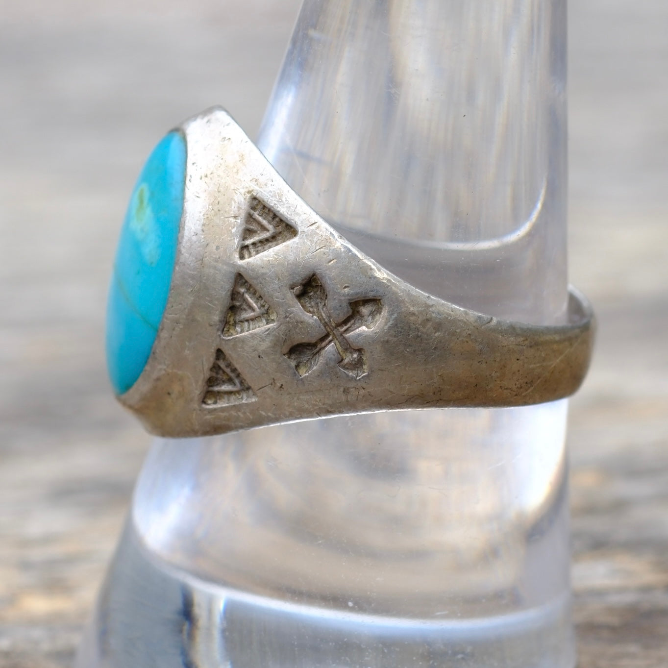 Vintage Sterling Turquoise Crossed Arrows Ring 9.5