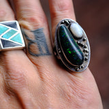 Vintage Sterling Mother Of Pearl and Faux Opal Ring 6.75