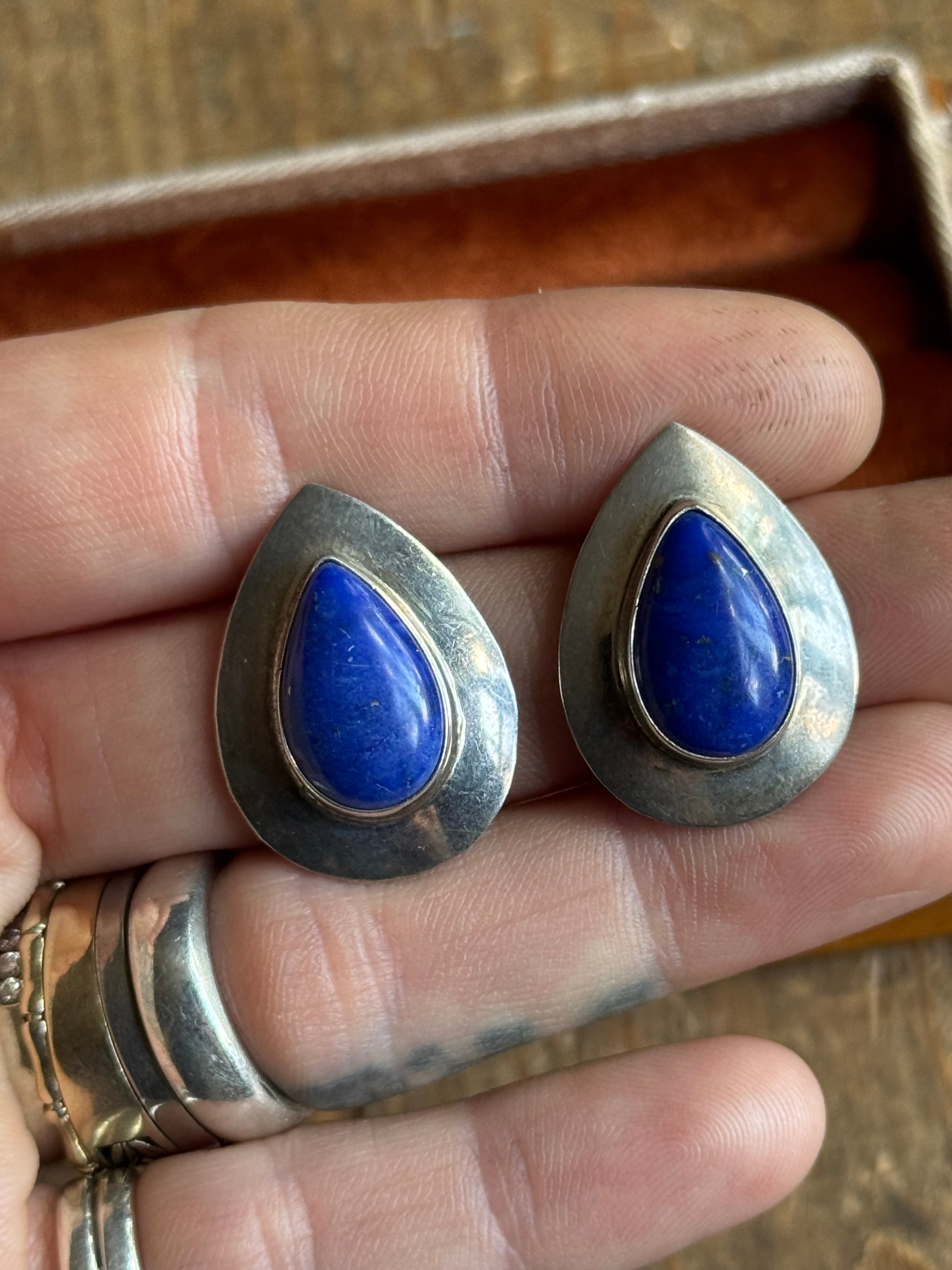 Vintage Sterling Silver Lapis Lazuli Teardrop Earrings