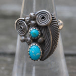 Vintage Sterling 2-Turquoise Feather Ring 6.25