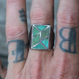 Vintage Sterling Turquoise Inlay Ring 10.75