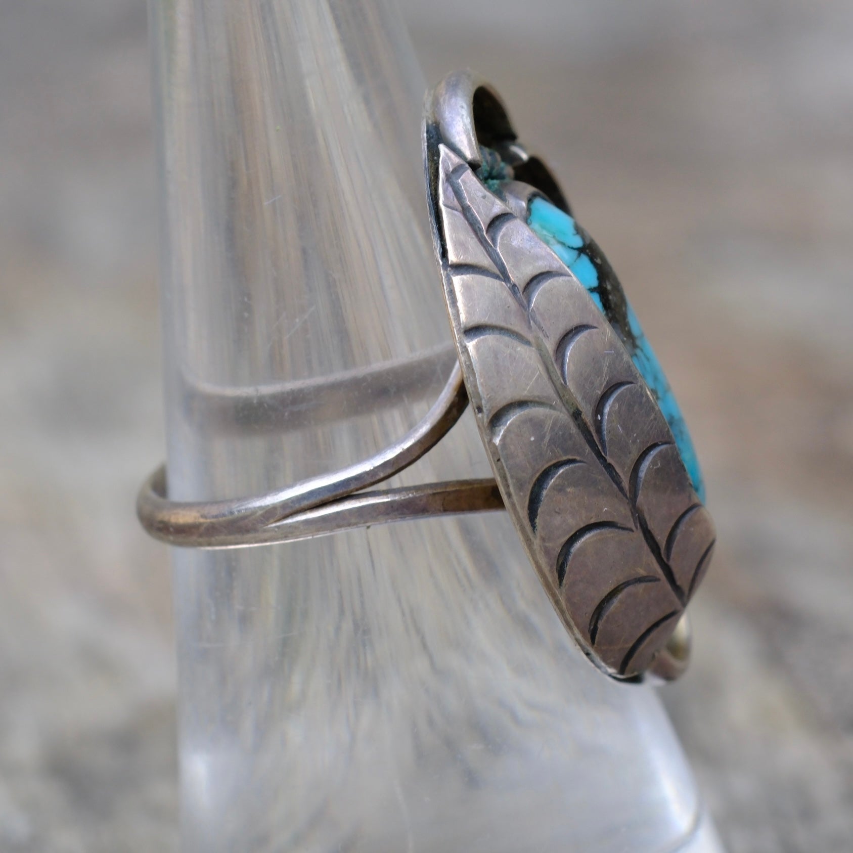Vintage Sterling Turquoise Feather Ring 7