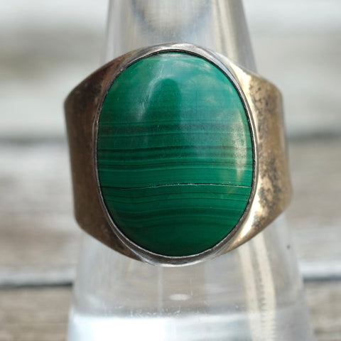 Vintage Sterling Malachite Cigar Band Ring 9.5