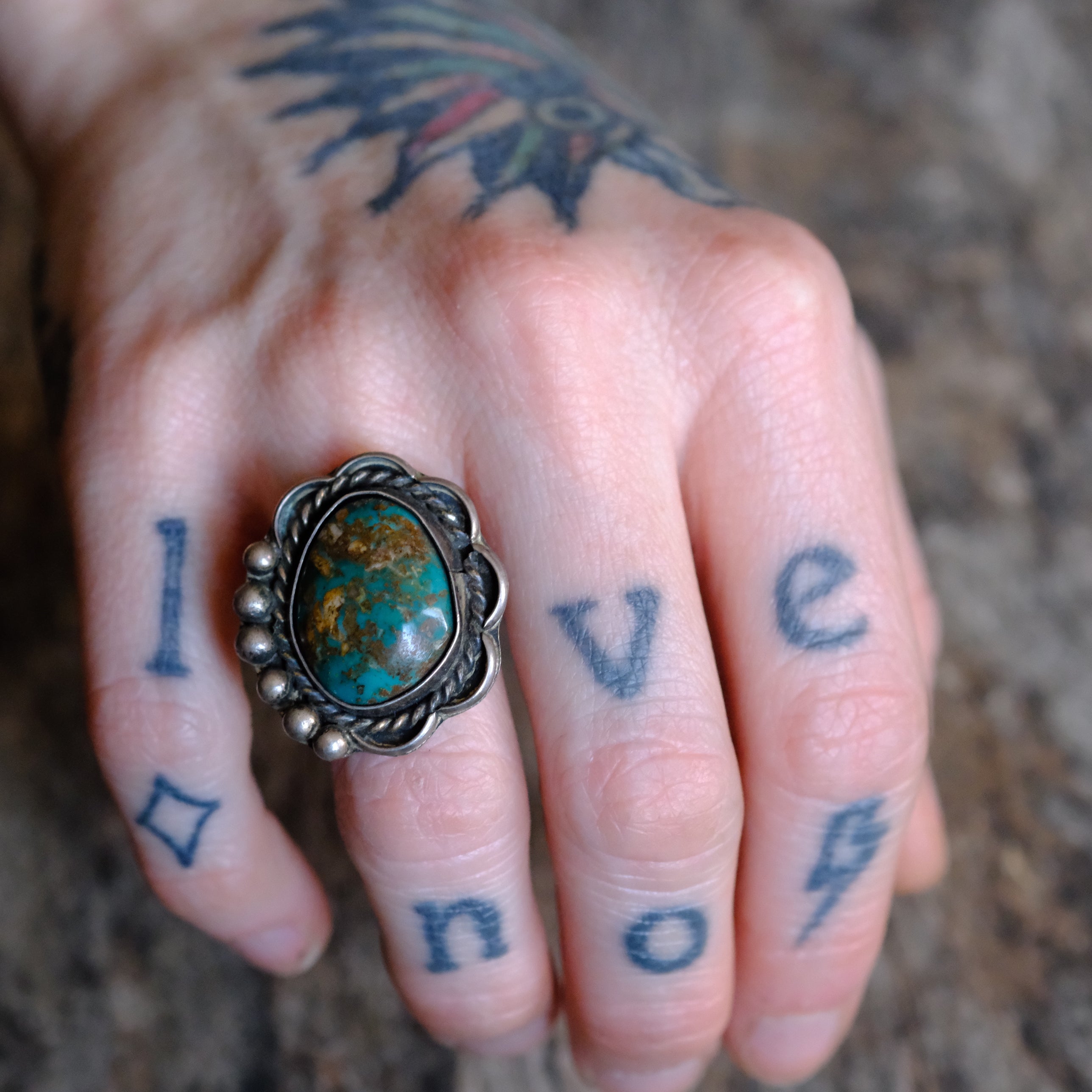 Vintage Sterling Turquoise Florette Ring 5