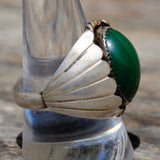 Vintage Sterling Malachite Ribbed Band Ring 10