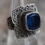Vintage Sterling Blue Glass Ring 8