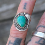 Vintage Sterling Turquoise Feather Ring 4.25