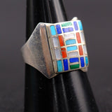 Vintage Sterling Multistone Inlay Ring 8