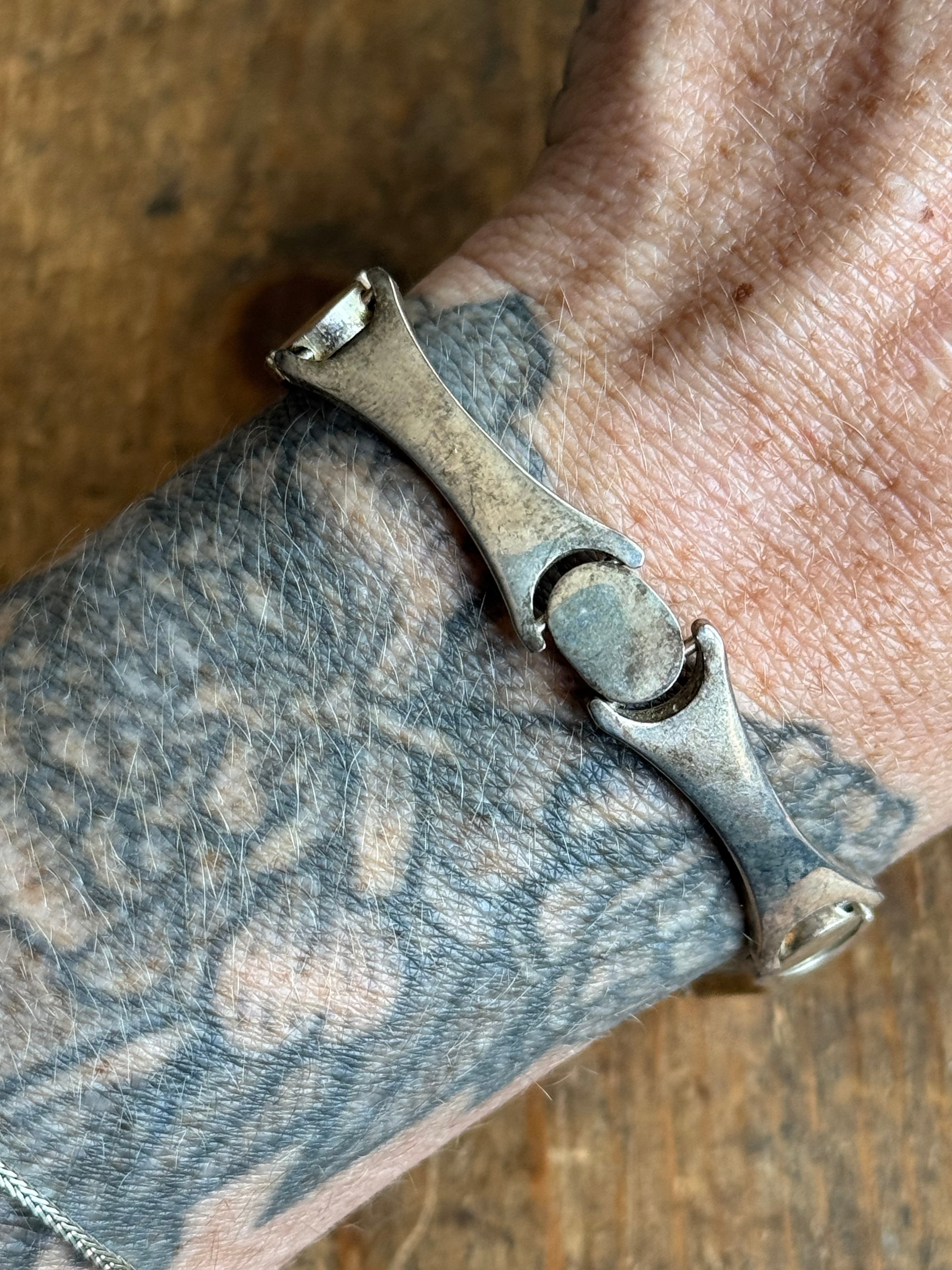 Vintage Sterling Silver 7.25” Modernist Link Bracelet