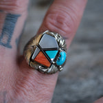 Vintage Sterling Zuni Inlay Ring 12.5