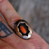 Vintage Sterling Coral Shadowbox Ring 6.25