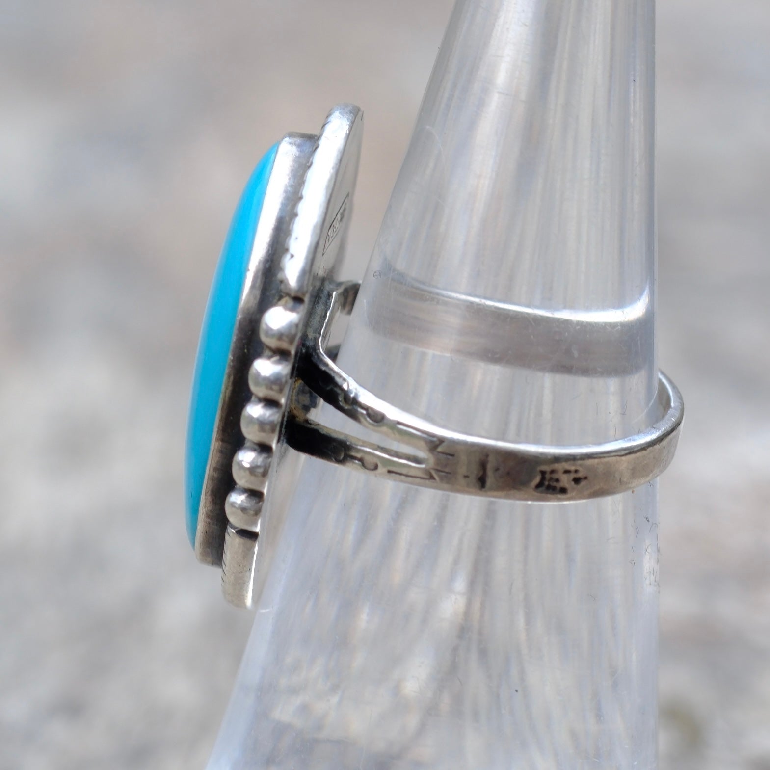 Vintage Sterling Silver Stamped Band Turquoise Roper Ring 5