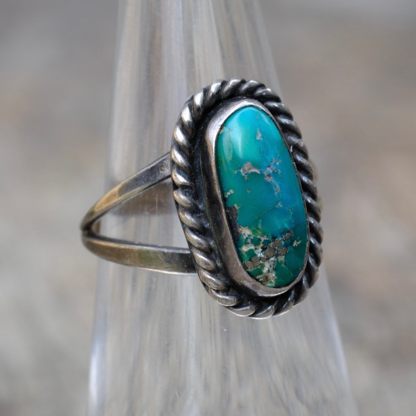 Vintage Sterling Turquoise Roper Ring 5