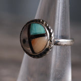 Vintage Sterling Zuni Inlay Roper Ring 5