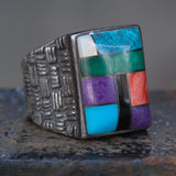 Vintage Sterling Multistone inlay Ring 9