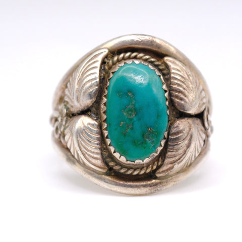 Vintage Sterling Turquoise Feather Ring 10.5