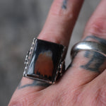 Vintage Sterling Petrified Wood Arrows Ring 7