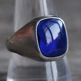 Vintage Sterling Blue Glass Signet Ring 9.75