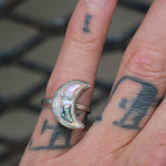 Vintage Sterling Abalone Moon Ring 6.5