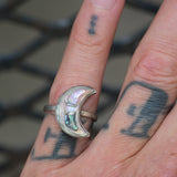 Vintage Sterling Abalone Moon Ring 6.5