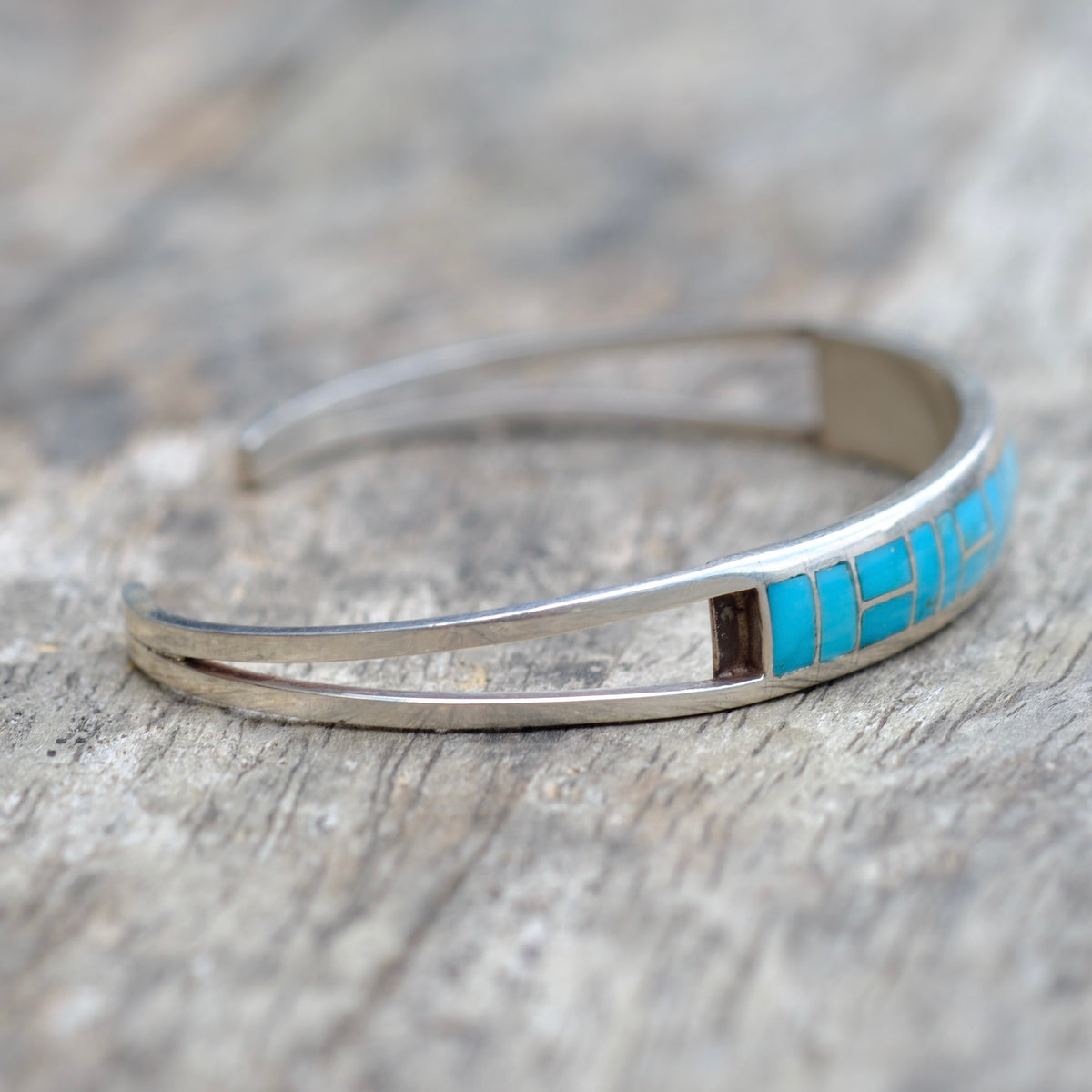 Vintage Sterling Silver Turquoise Inlay Cuff Bracelet