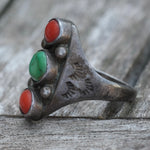 Vintage Sterling Turquoise And Coral Old Pawn Ring 10