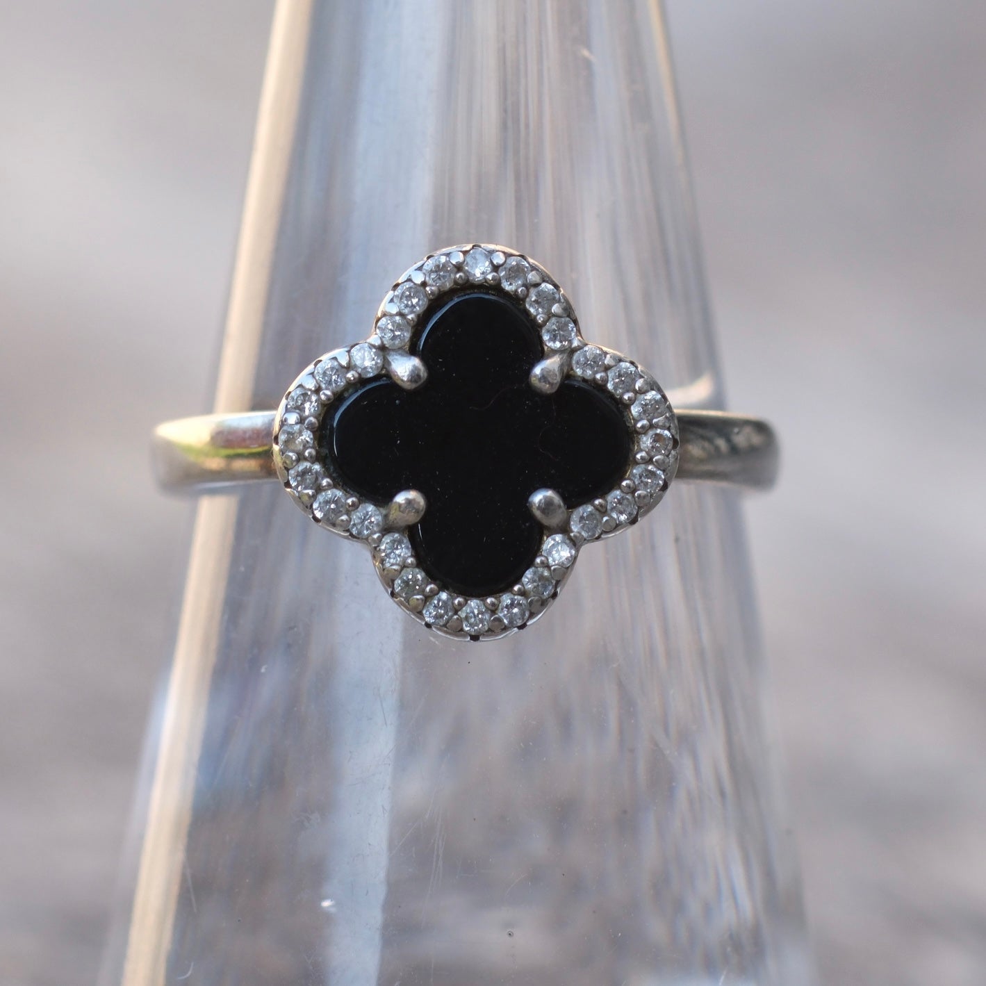 Sterling Silver Clover CZ Ring 6