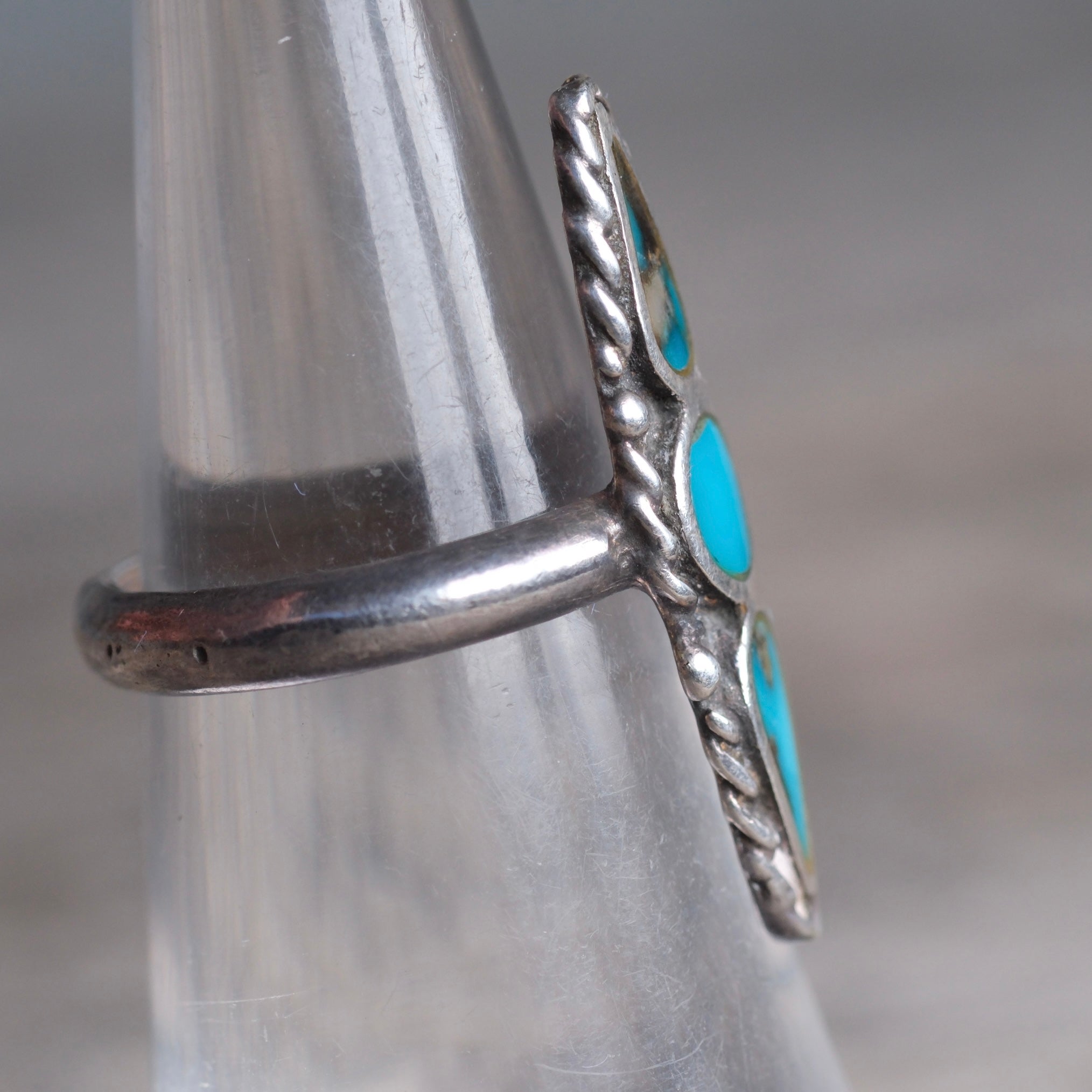 Vintage Sterling Turquoise Inlay Roper Ring 5