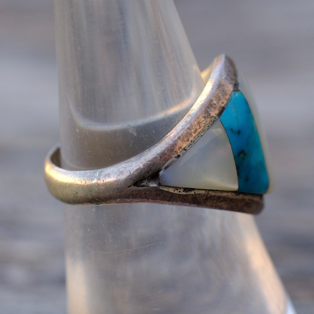 Vintage Sterling Mother Of Pearl Inlay Ring 7.25