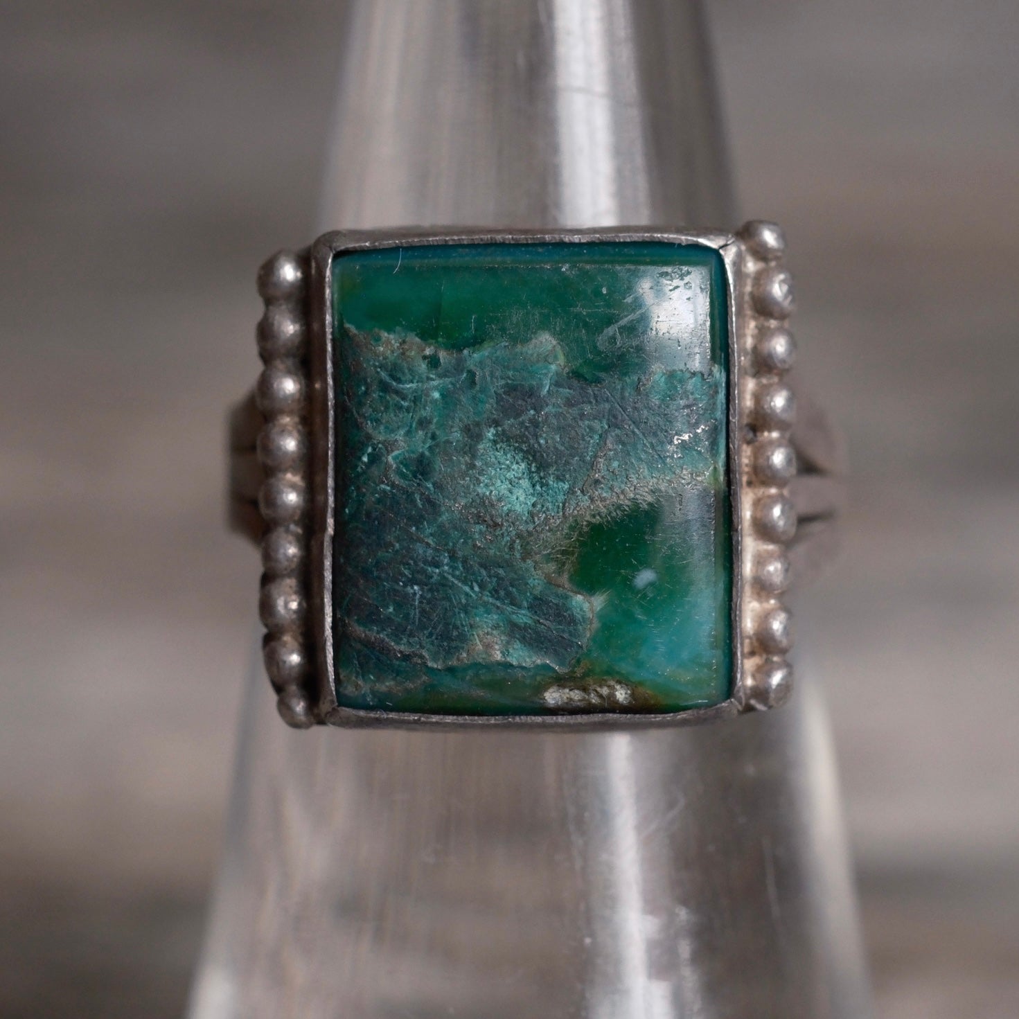 Vintage Sterling Green Agate Ring 6