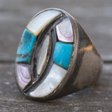 Vintage Sterling Turquoise Mother Of Pearl Ring 10.25
