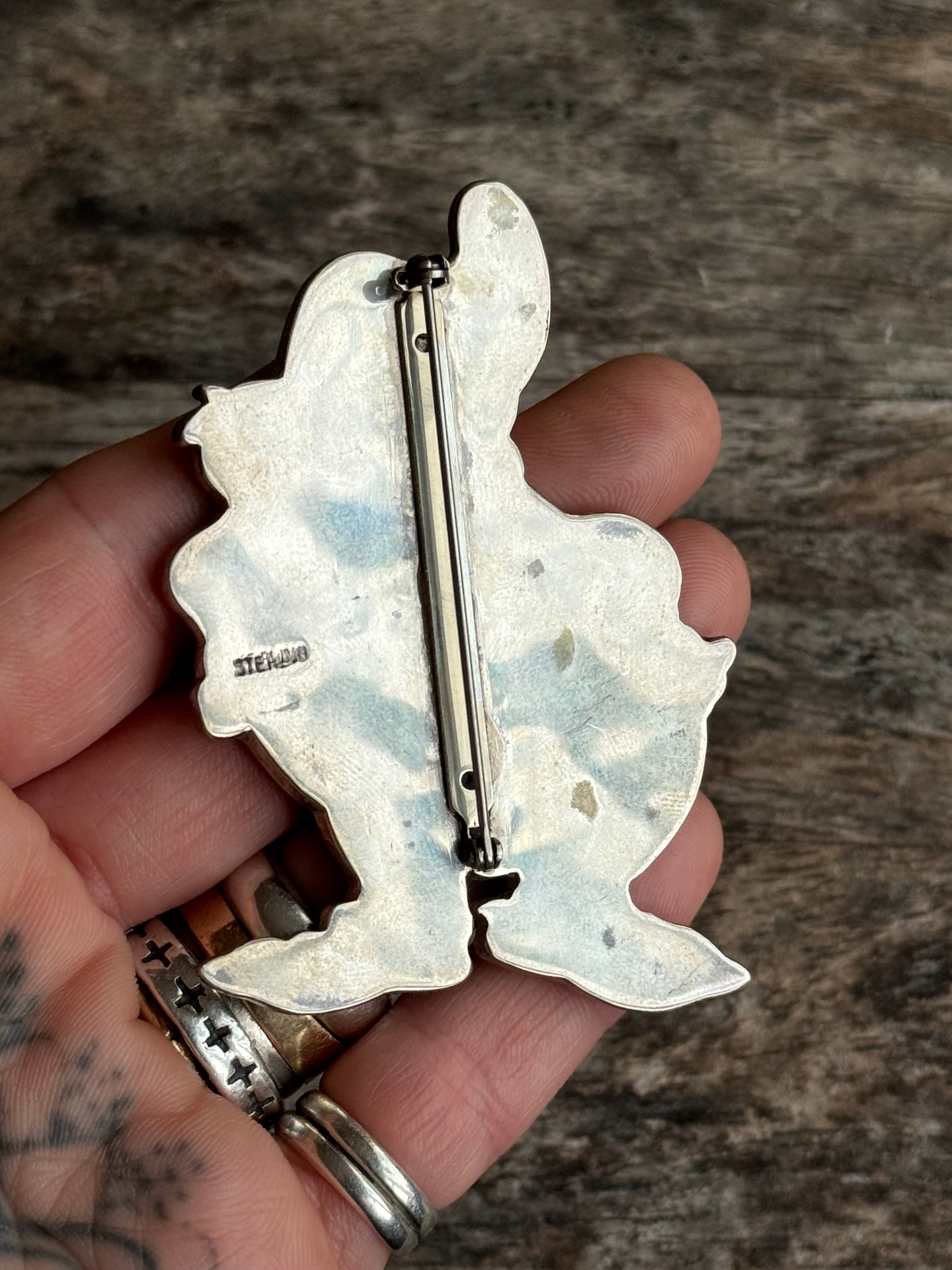 Vintage Sterling Silver Happy the Dwarf Inlay Pin