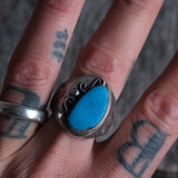 Vintage Sterling Turquoise Stamped Band Ring 12.5