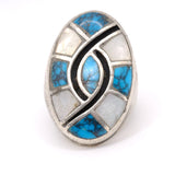 Vintage Sterling Turquoise and Mother Of Pearl Inlay Ring 7.75
