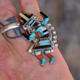 RARE Vintage Sterling Multistone Inlay Rainbowman 6.75 Gary and Paulinis Vacit