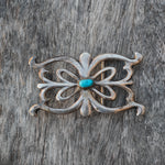Vintage Sterling Silver Turquoise Casted Belt Buckle