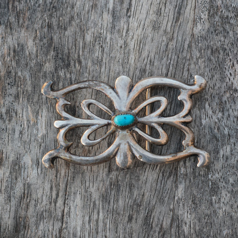 Vintage Sterling Silver Turquoise Casted Belt Buckle