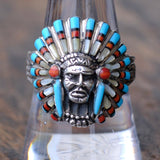 Vintage Sterling Multistone Inlay Chief Ring 9.5