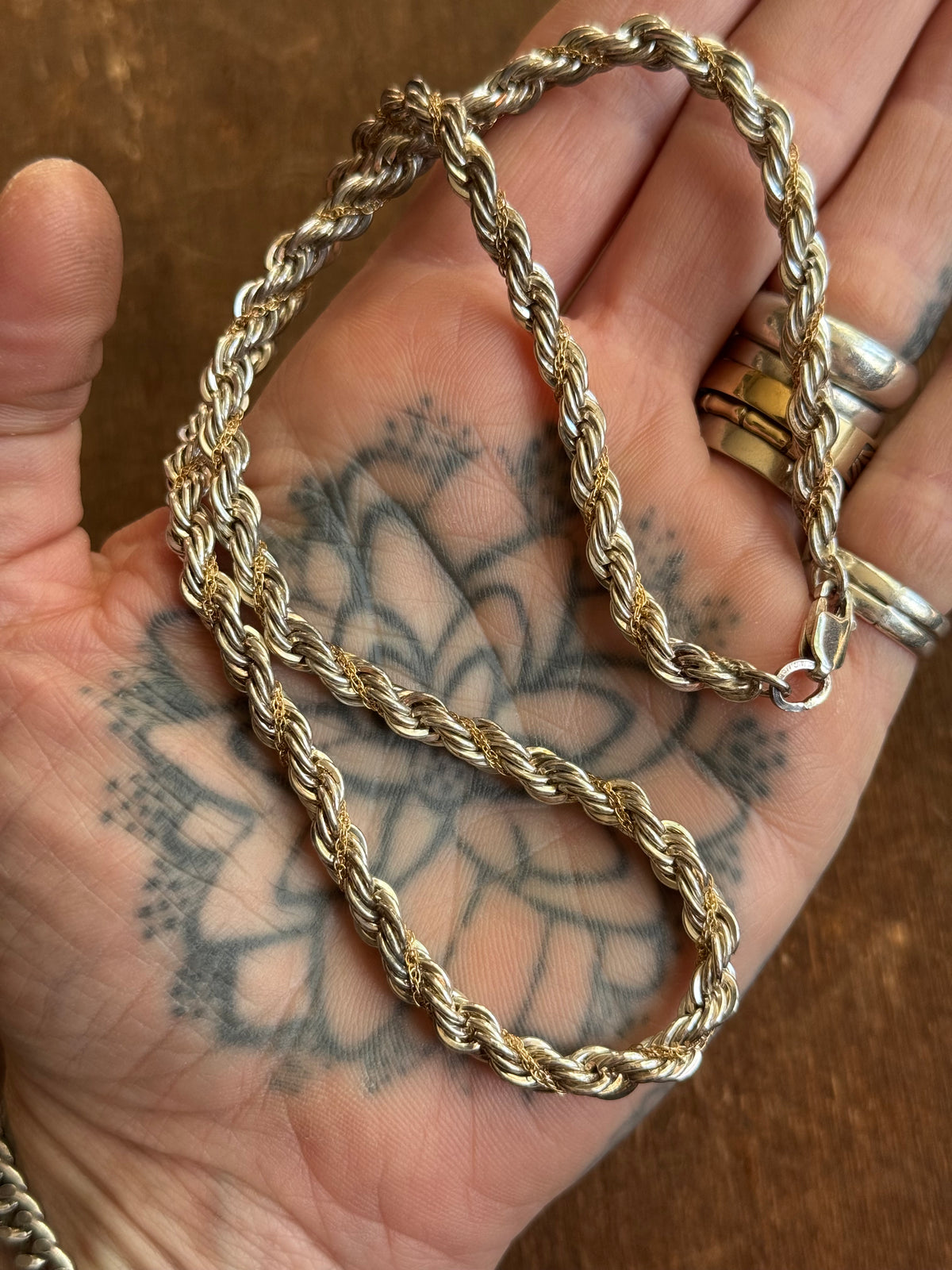 Vintage Sterling Silver & Brass Chain 18” Rope Chain
