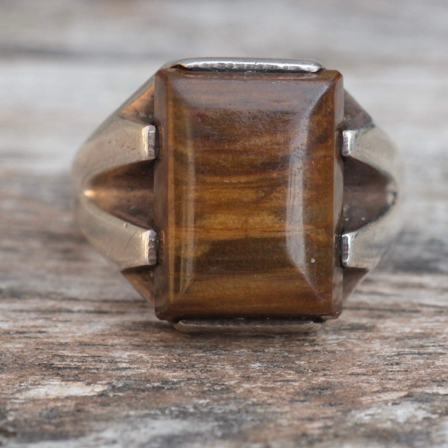 Vintage Sterling Tigers Eye Signet Ring 10.75