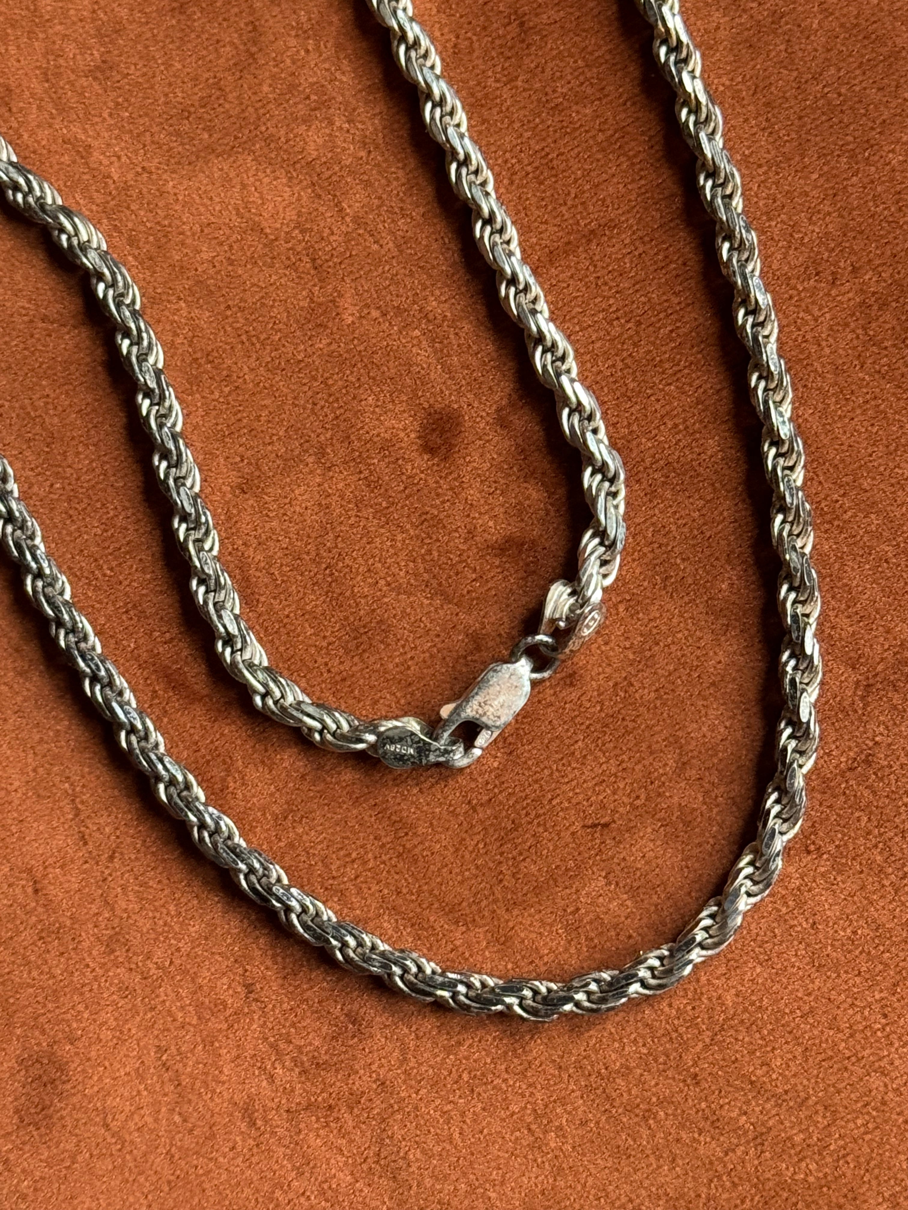 Vintage Sterling Silver 20” Rope Chain