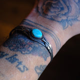 Vintage Sterling Turquoise Feather Cuff Bracelet