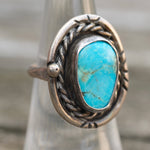 Vintage Sterling Turquoise Roper Ring 6.25