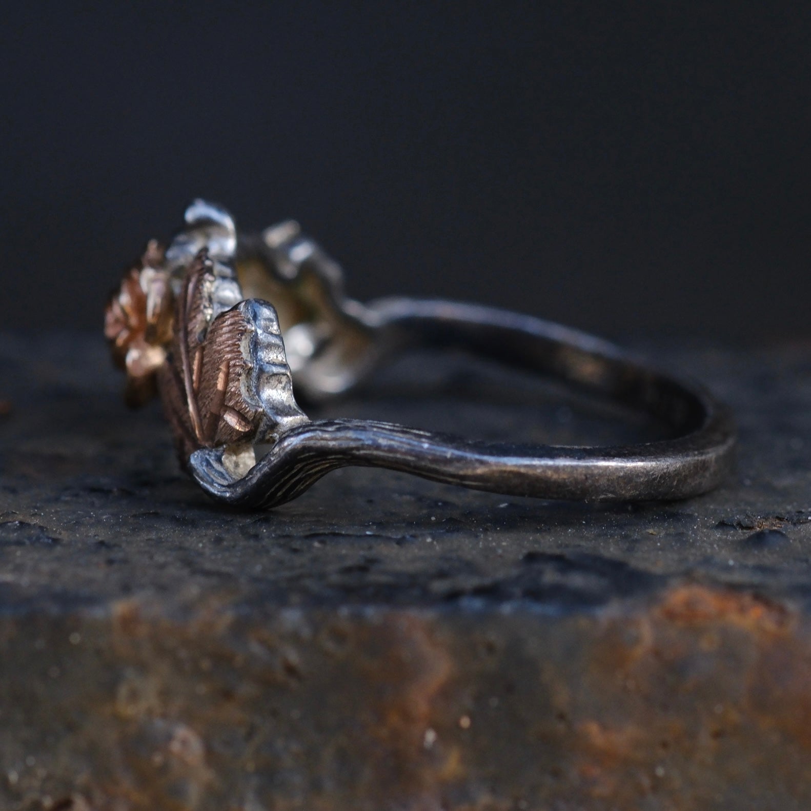 Vintage Sterling and Gold Rose Ring 6.5