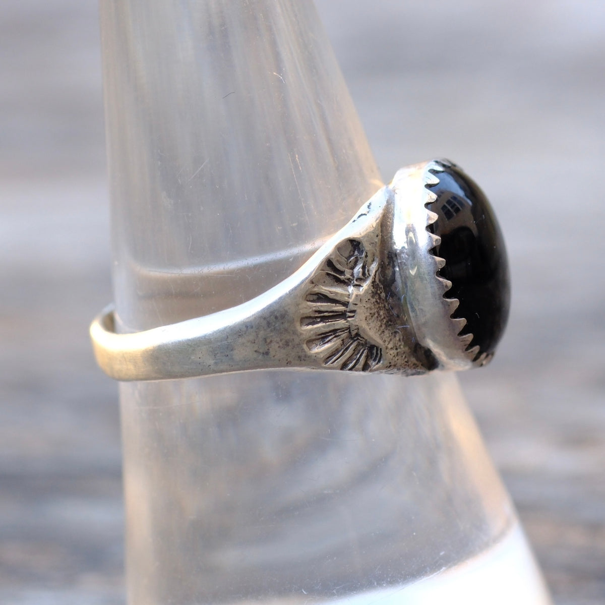 Vintage Sterling Onyx Stamped Ring 8.5