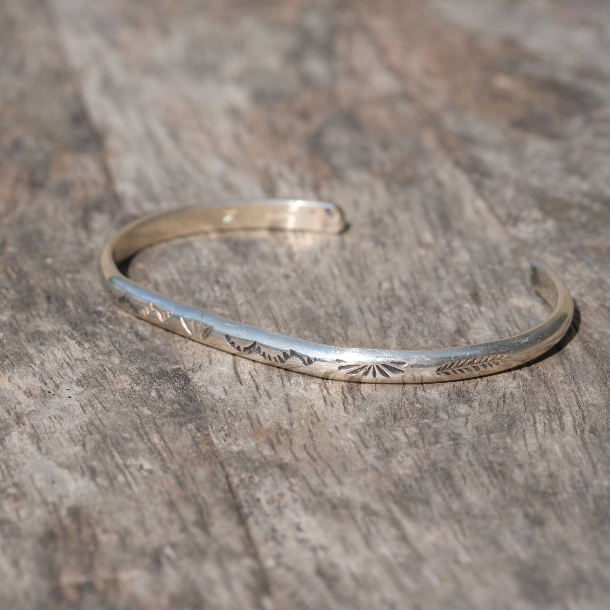 Vintage Sterling Silver Leaf Stamped Cuff