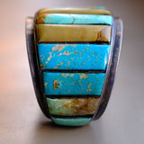 MASSIVE Vintage Sterling Jasper And Turquoise Inlay Cuff Bracelet