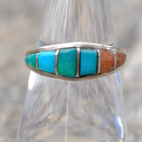 Vintage Sterling Turquoise and Spiny Oyster Inlay Band 7
