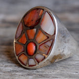 Vintage Sterling Spiny Oyster Spiderweb Inlay Ring 9