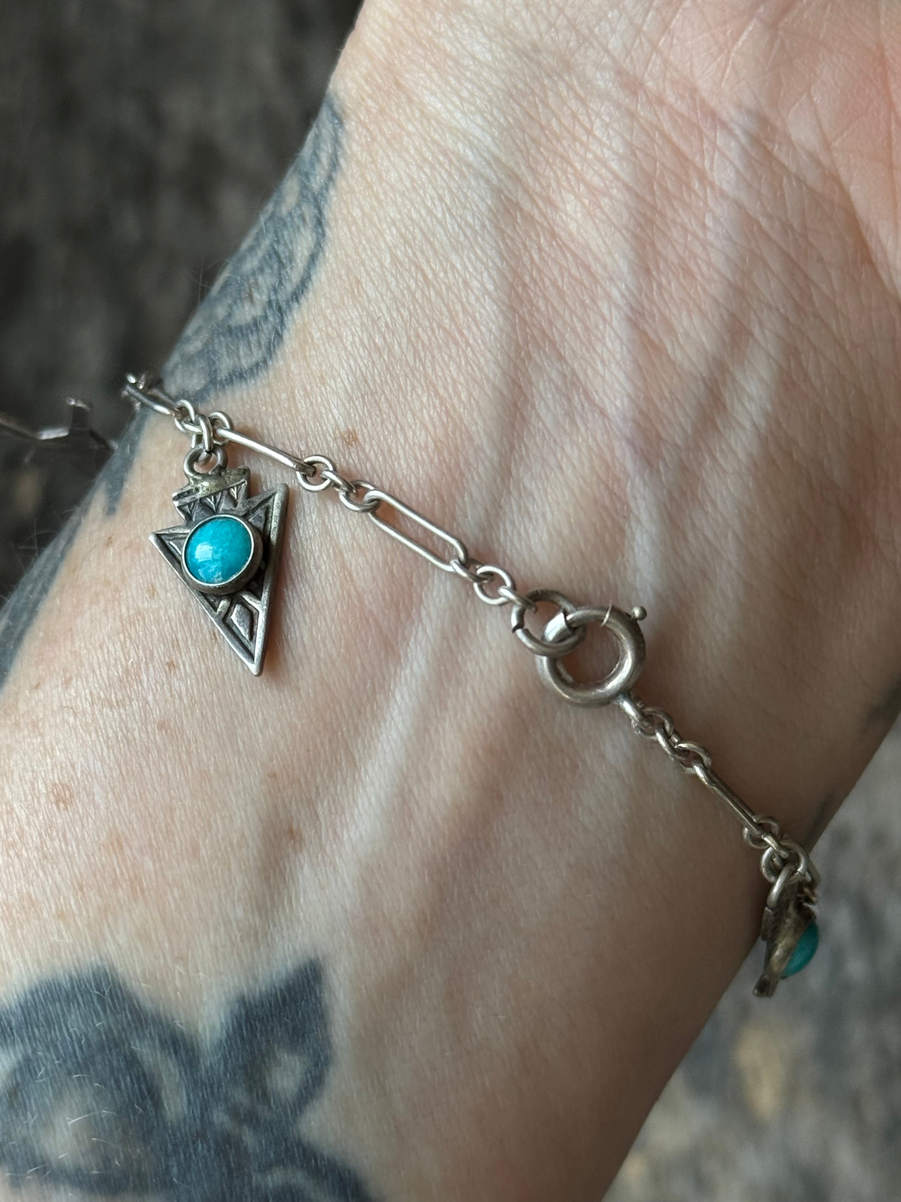 Vintage Sterling Silver Southwestern Turquoise Fetish Charm Bracelet